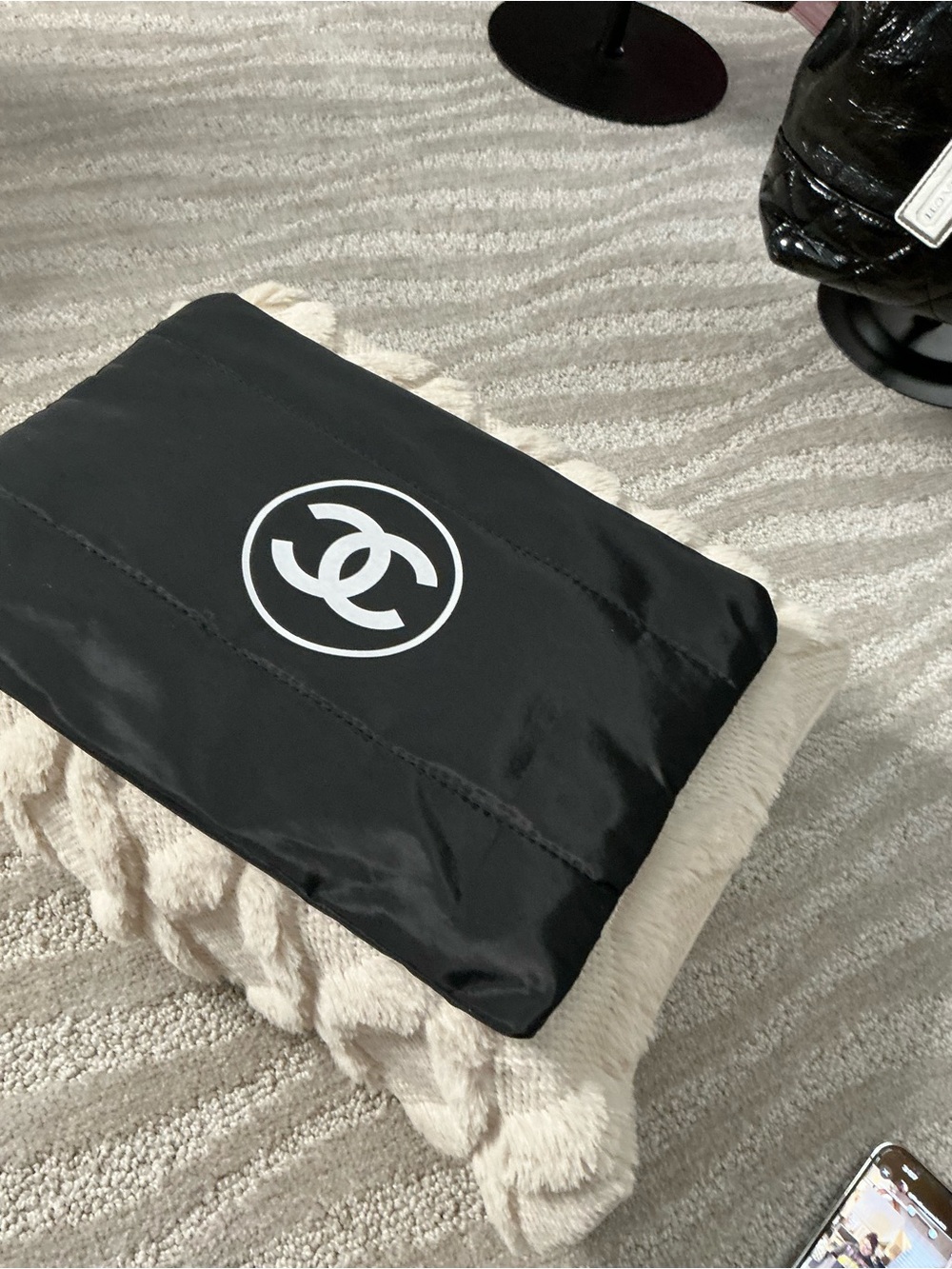 CHANEL Beauty Black Puffy Cosmetic Pouch GWP Makeup Bag CC Logo